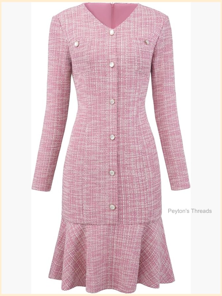 Tweed Midi Fishtail Dress With Pockets